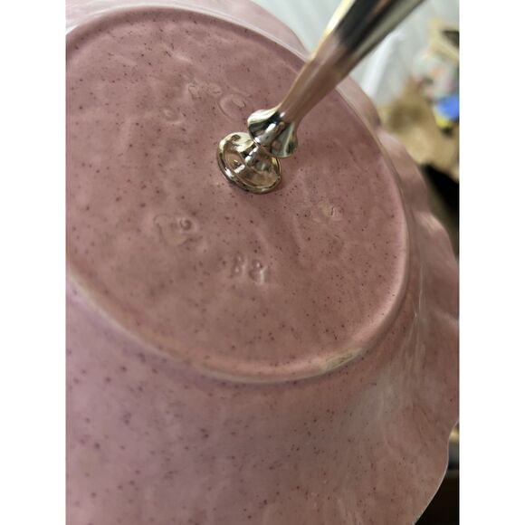 VTG California Pottery #719 Pink Leaf Dish Gold Trim + MCM Pink Gold 2 Tier Tray - Picture 7 of 16